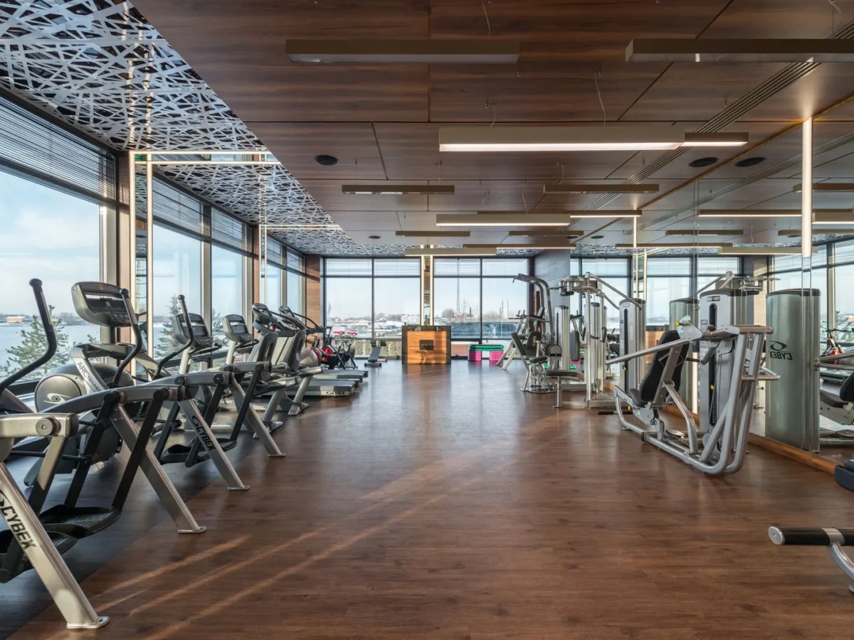 Fitness club floor with cardio and strength machines