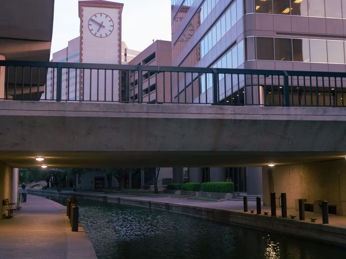 Canal and clock tower in Las Colinas, Irving, Texas