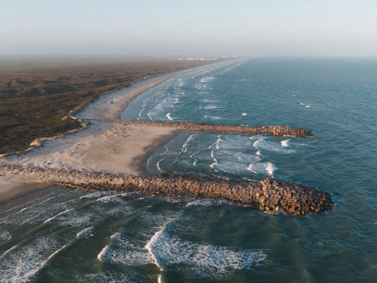 Aerial view of the Mustang Island coastline on the Gulf