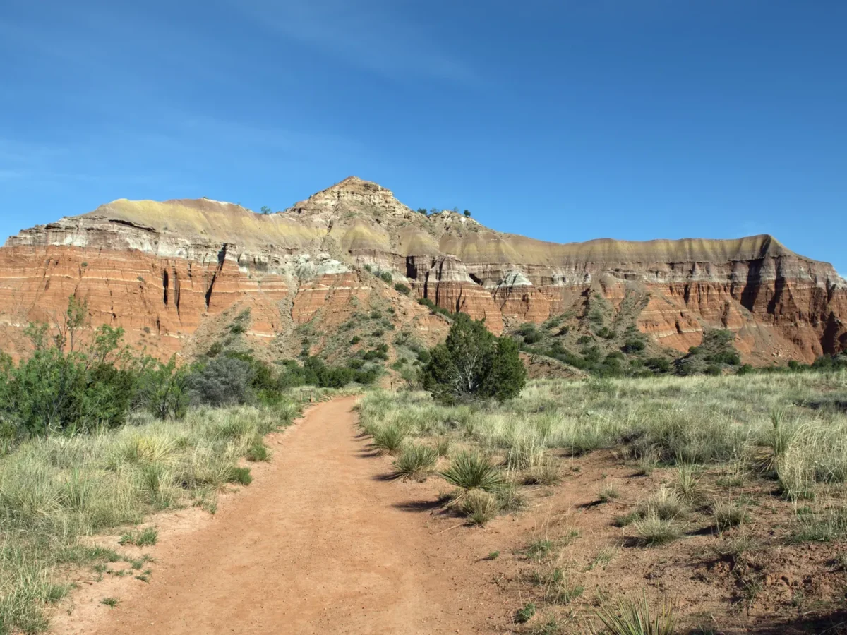 Trail and rock formations in Palo Duro Canyon State Park near Canyon, Texas