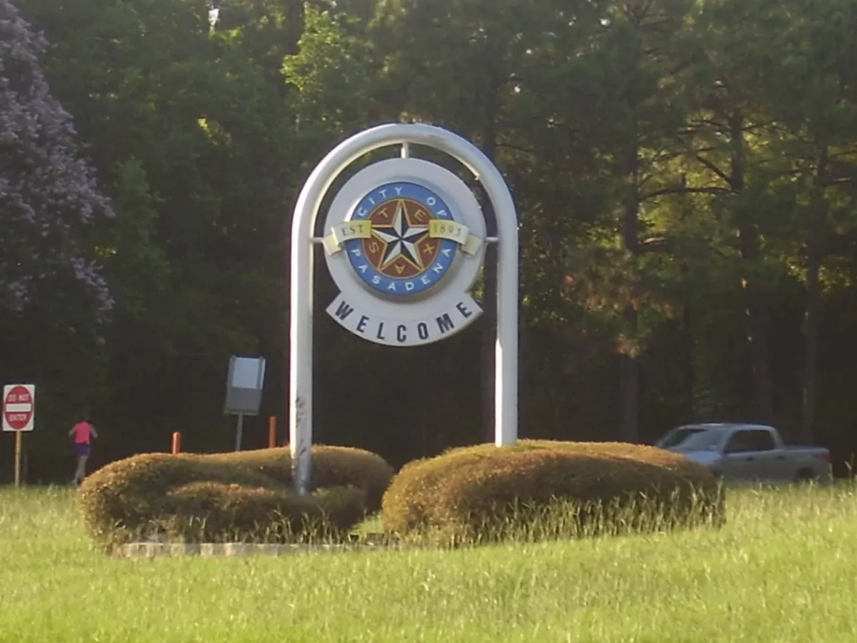 Welcome sign at the entrance to Pasadena, Texas