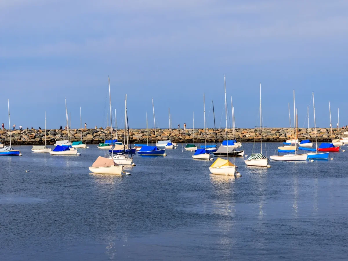Sailboats anchored in Rockport Harbor, Texas