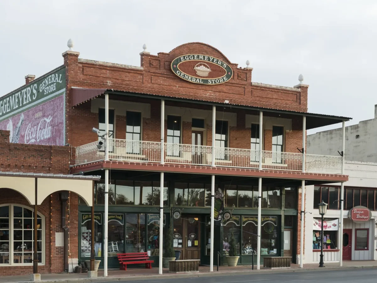 Historic storefront of Eggemeyer's General Store in downtown San Angelo, Texas