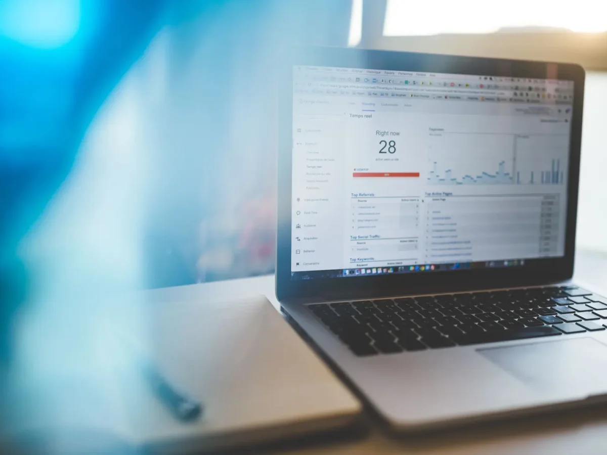 Laptop showing a website analytics dashboard