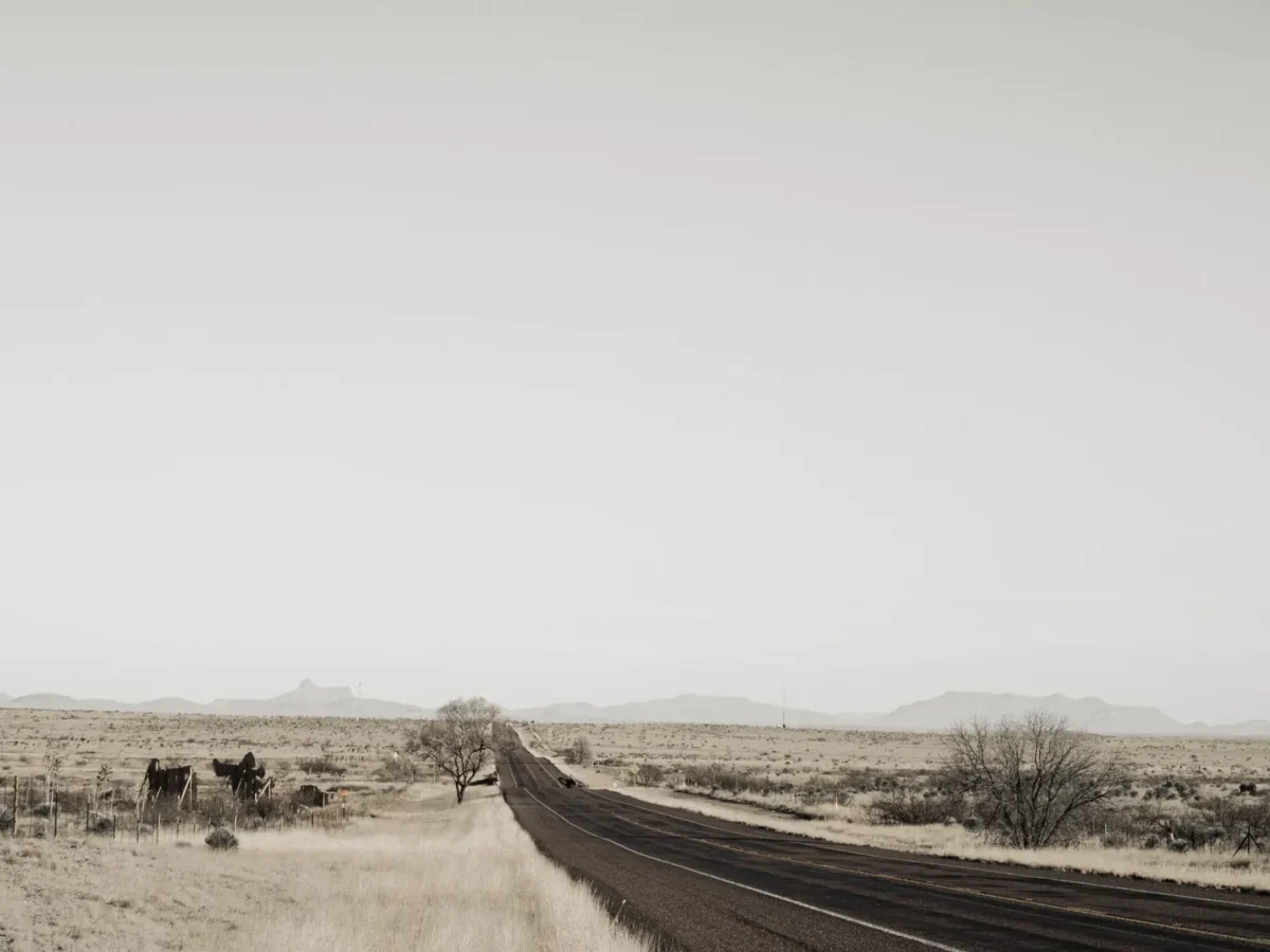 Empty road across the open plains of West Texas